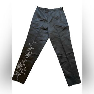 5 for 25 Silkland Black Ramie High Waist Cropped Pants with Embroidered Beads 8